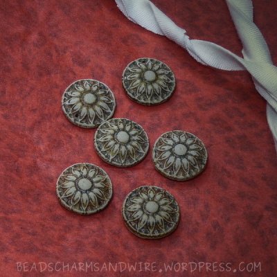 Antiqued polymer clay flower / button beads