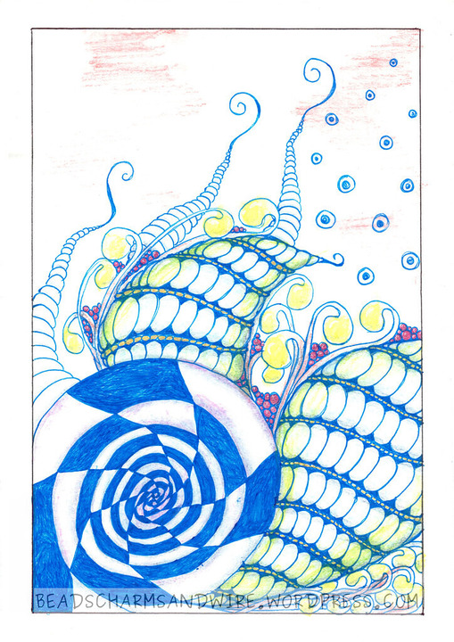 A Zentangle-like doodle with organic, nature-inspired objects